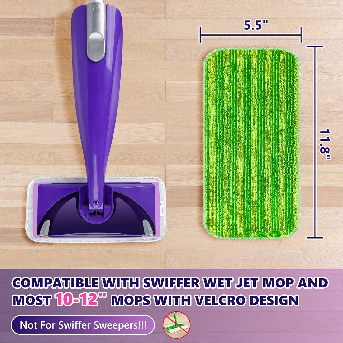 Reusable Mop Pads Compatible with Swiffer Wet Jet, Wet Jet Pads Refills for Swiffer Mop, 4 Pack Microfiber Replacement Pads for Hardwood Floor Cleaning, Dry Wet Mopping Cloths for 12" Wet Jet Refill