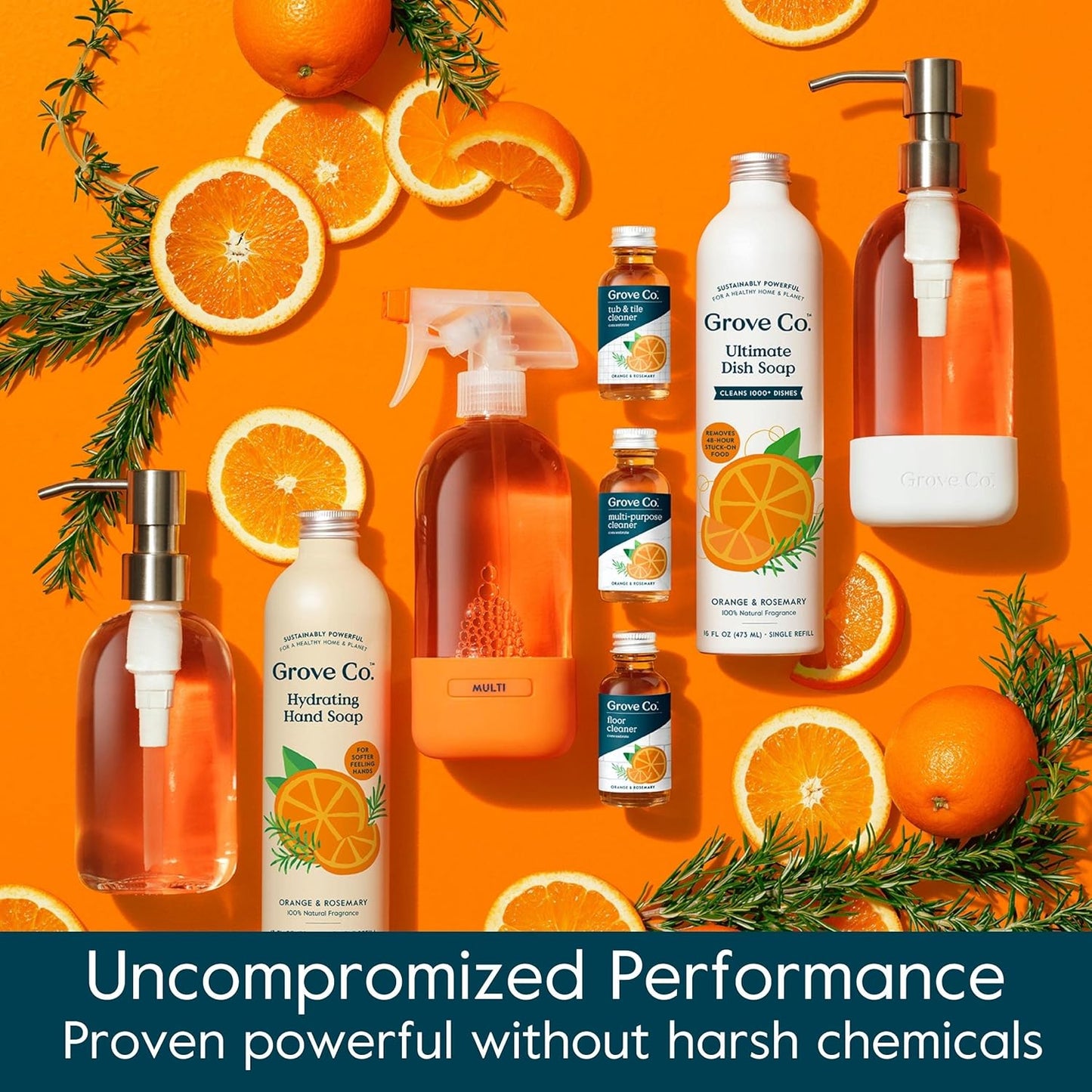 Grove Co. Tub and Tile Cleaner Refill Concentrate (2 x 1 Fl Oz) + 1 x Reusable Glass Spray Bottle (16 Oz) Plant-Based Cleaning Supplies Bundle, No Plastic Waste, Lemon & Eucalyptus Scent