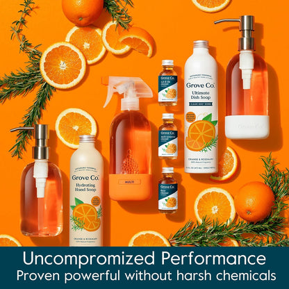 Grove Co. Tub and Tile Cleaner Refill Concentrate (2 x 1 Fl Oz) + 1 x Reusable Glass Spray Bottle (16 Oz) Plant-Based Cleaning Supplies Bundle, No Plastic Waste, Lemon & Eucalyptus Scent