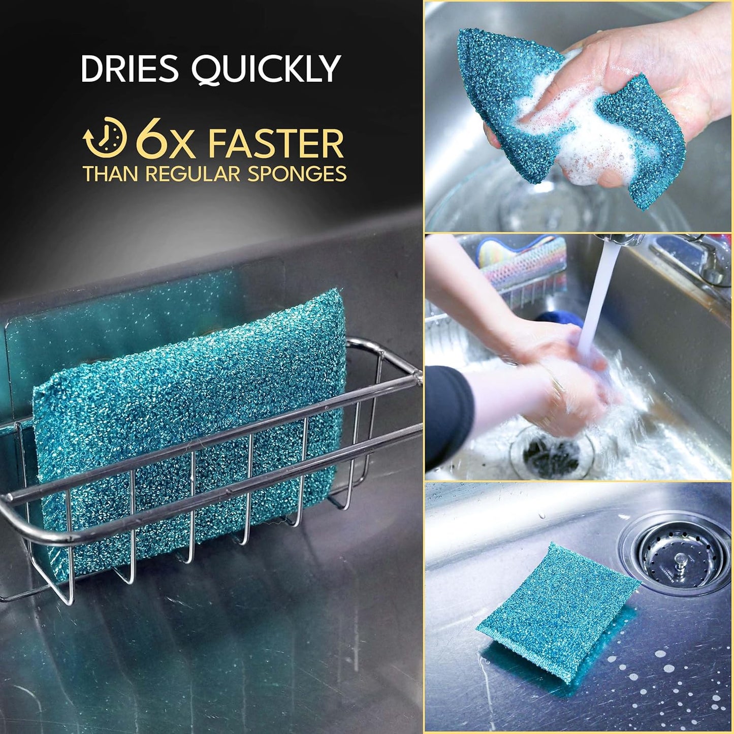 Dish Sponges for Kitchen (6 Pcs Pack) - Non Scratch Scrubbers for Cleaning Dishes - Reusable Dish Sponge Scrub Pads for Dishwashing & Washing - Household Scrubber Supplies & Tool for Pots, Pans, Sink
