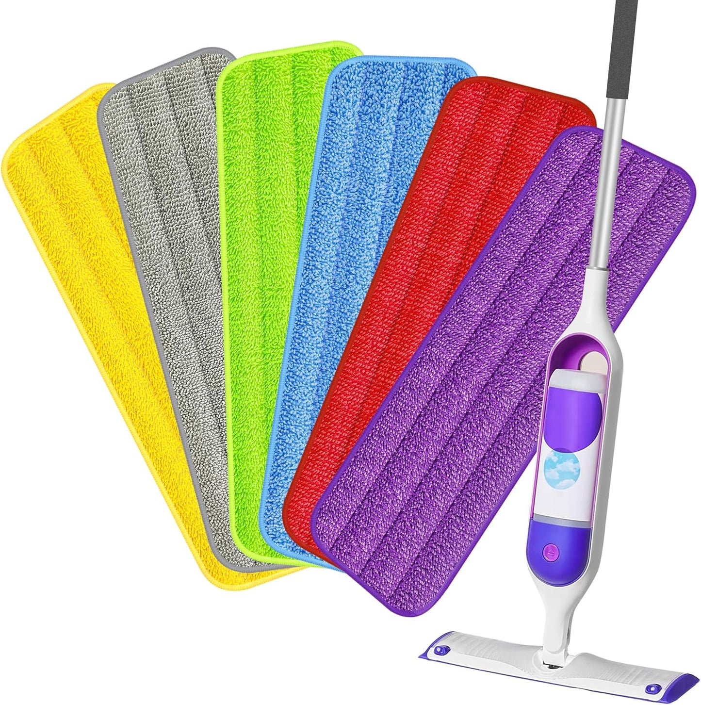 HOMTOYOU Reusable Pads Refills for Swiffer Power Mop: 6 Pack Microfiber Pad for Multi-Surface Floor Cleaning - Machine Washable Replacement Sweeping Cloths for 13 ''-15 '' Spray Mop