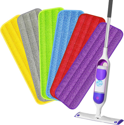 HOMTOYOU Reusable Pads Refills for Swiffer Power Mop: 6 Pack Microfiber Pad for Multi-Surface Floor Cleaning - Machine Washable Replacement Sweeping Cloths for 13 ''-15 '' Spray Mop
