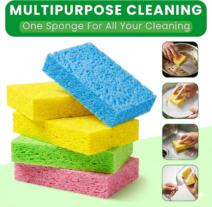 Metflavor Compressed Kitchen Sponges, 12 Count, Thick Non-Scratch Cellulose Dish Sponges, Biodegradable & Compostable, Pop-up Cleaning Sponge, 5" x 3" x 1"