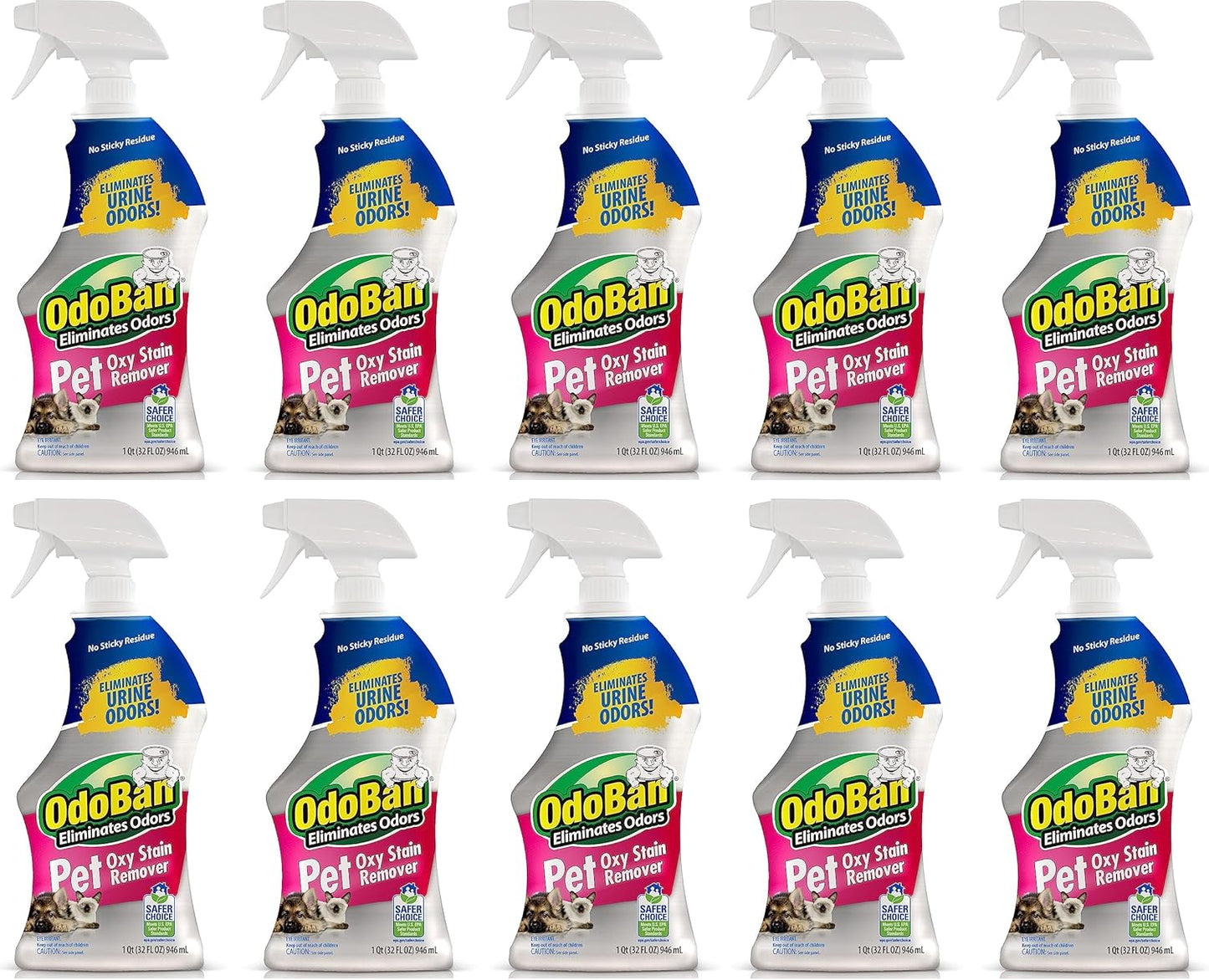 OdoBan Pet Solutions Oxy Stain Remover, Pet Stain Eliminator, Made in the USA, 6-Pack, 32 Ounce Spray Each