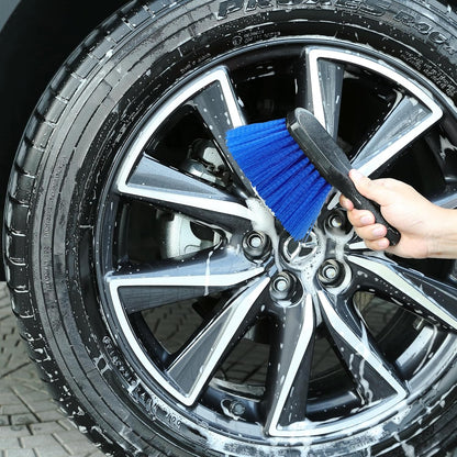 TAKAVU Wheel Tire Brush - Soft Bristle with Short Handle, Included Detailing Brush - Car Cleaning Kit for Rims, Tires, Interior Vents, Emblems - Scratch Safe