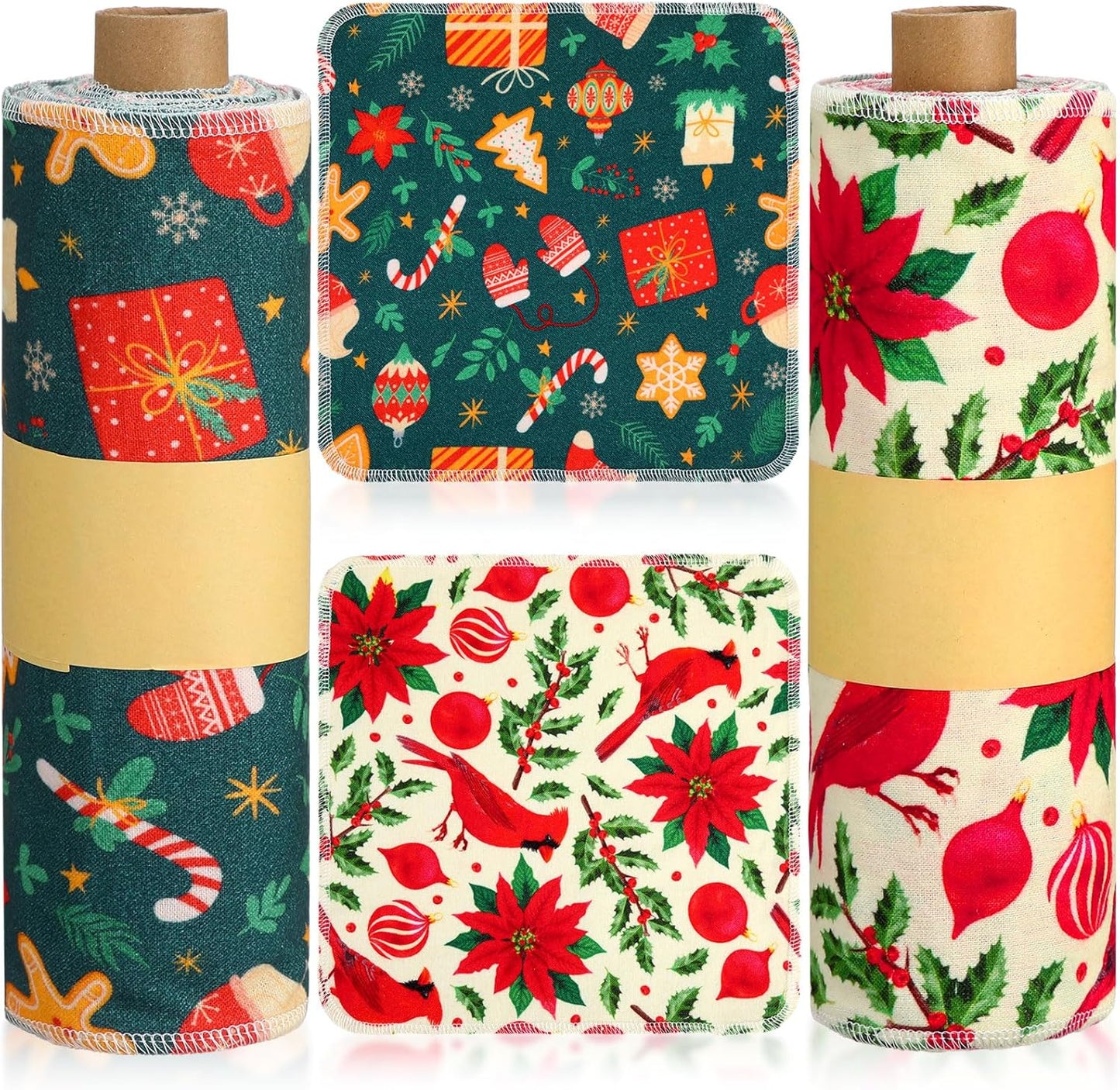 Redbaker 50 Pcs Reusable Paper Towels Paperless Reusable Cotton Cloths Toilet Absorbent Washable Paper Towels with Roll Kitchen Dishcloth for Kitchen Paperless Dishcloths(Stripe)