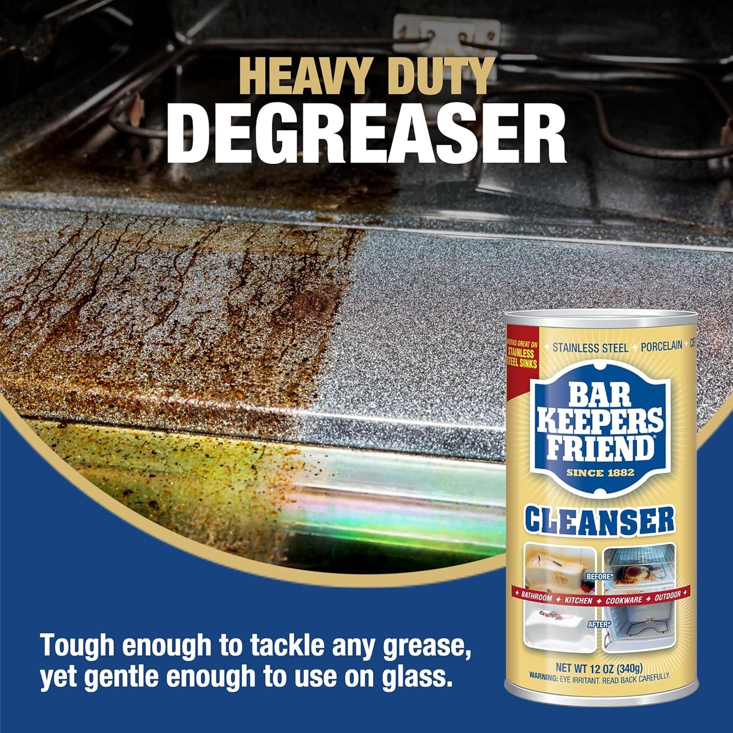 Bar Keepers Friend Powder Cleanser, 12 oz x 2, Multipurpose Cleaner, Degreaser & Remover for Burnt Stainless Steel Pots and Pans, Rust Stains, Hard Water Deposits & Soap Scum
