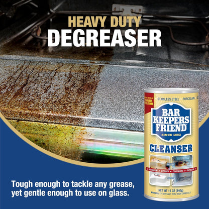 Bar Keepers Friend Powder Cleanser, 12 oz x 2, Multipurpose Cleaner, Degreaser & Remover for Burnt Stainless Steel Pots and Pans, Rust Stains, Hard Water Deposits & Soap Scum