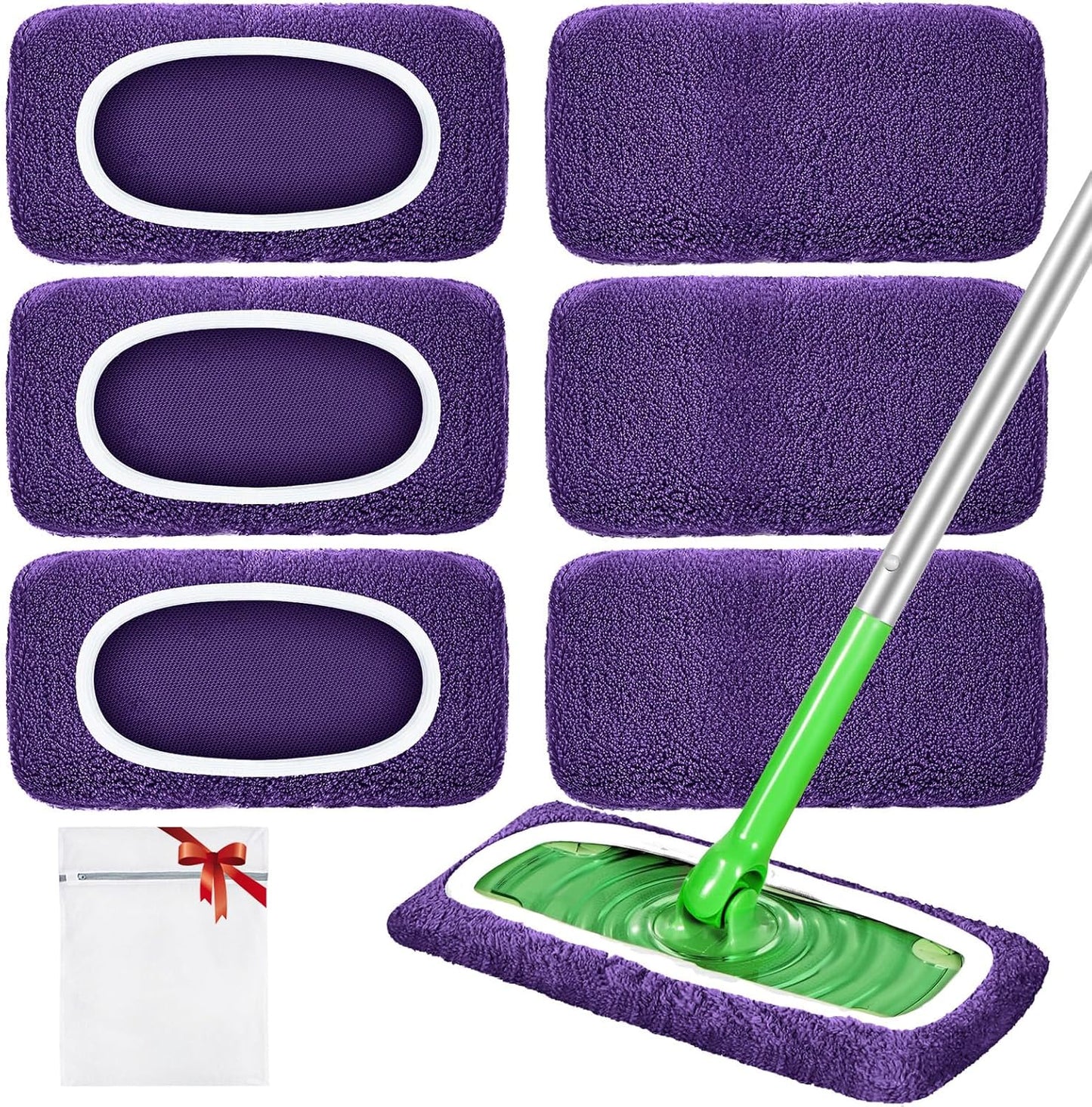 Reusable Mop Pads Compatible with Swiffer Sweeper Mop, Microfiber Dry Sweeping Cloths & Machine Washable Wet Pads Refill for Use on All Sealed Floors - Stone, Hardwood, Laminate & Tile (6 Blue)