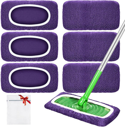 Reusable Mop Pads Compatible with Swiffer Sweeper Mop, Microfiber Dry Sweeping Cloths & Machine Washable Wet Pads Refill for Use on All Sealed Floors - Stone, Hardwood, Laminate & Tile (6 Blue)