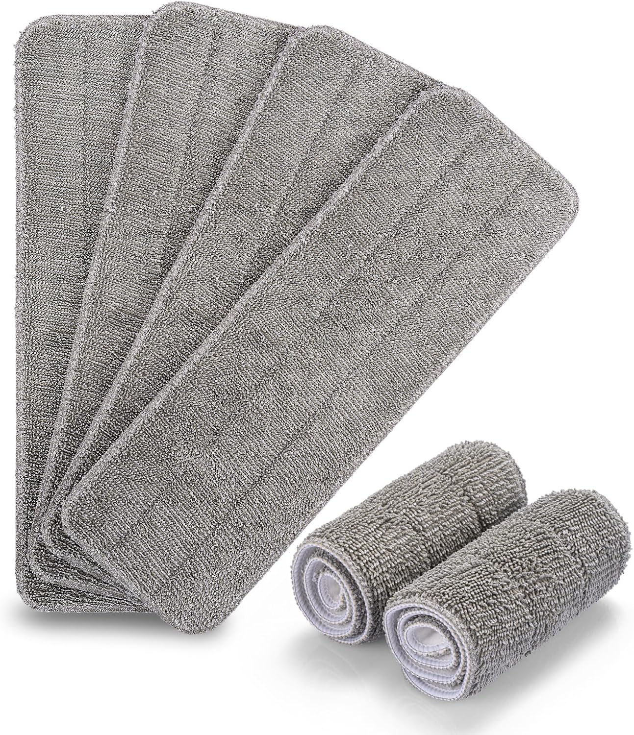 HOMEE Reusable Microfiber Mop Pads, 6 Pack 18"x 6" Mop Head Replacement, Wet/Dry Home & Commercial Cleaning Scrubbing Floor Pad - Blue,Grey,Purple