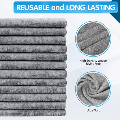 FIXSMITH Microfiber Cleaning Cloth - Pack of 8, Size: 12 x 16 in, Multi-Functional Cleaning Towels, Highly Absorbent Cleaning Rags, Lint-Free, Streak-Free Cleaning Cloths for Car Kitchen Home