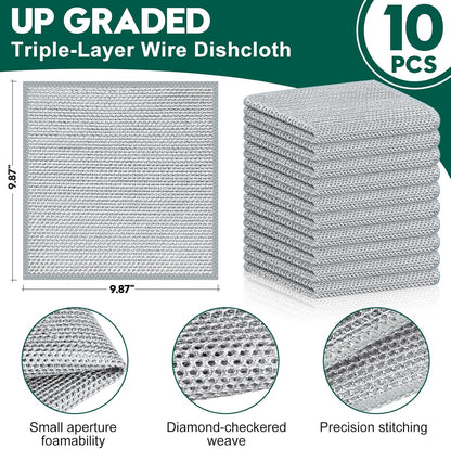 Steel Wool Scrubber, Wire Dishwashing Rags, 10 Pcs Multipurpose Wire Dishcloth, Wet & Dry for Cookware, Sinks, Dishes, Stoves & Fireplaces 5.9“ x 3.9”