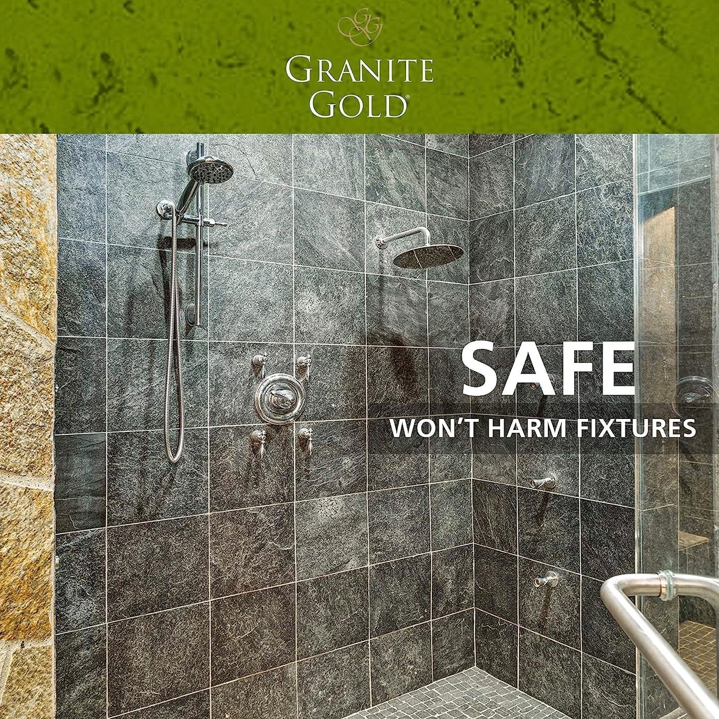 Granite Gold Shower Cleaner Spray for Quartz, Granite, Marble, Ceramic, and Other Stone Tub Surfaces, Made in the USA, 24 Ounces, Gold