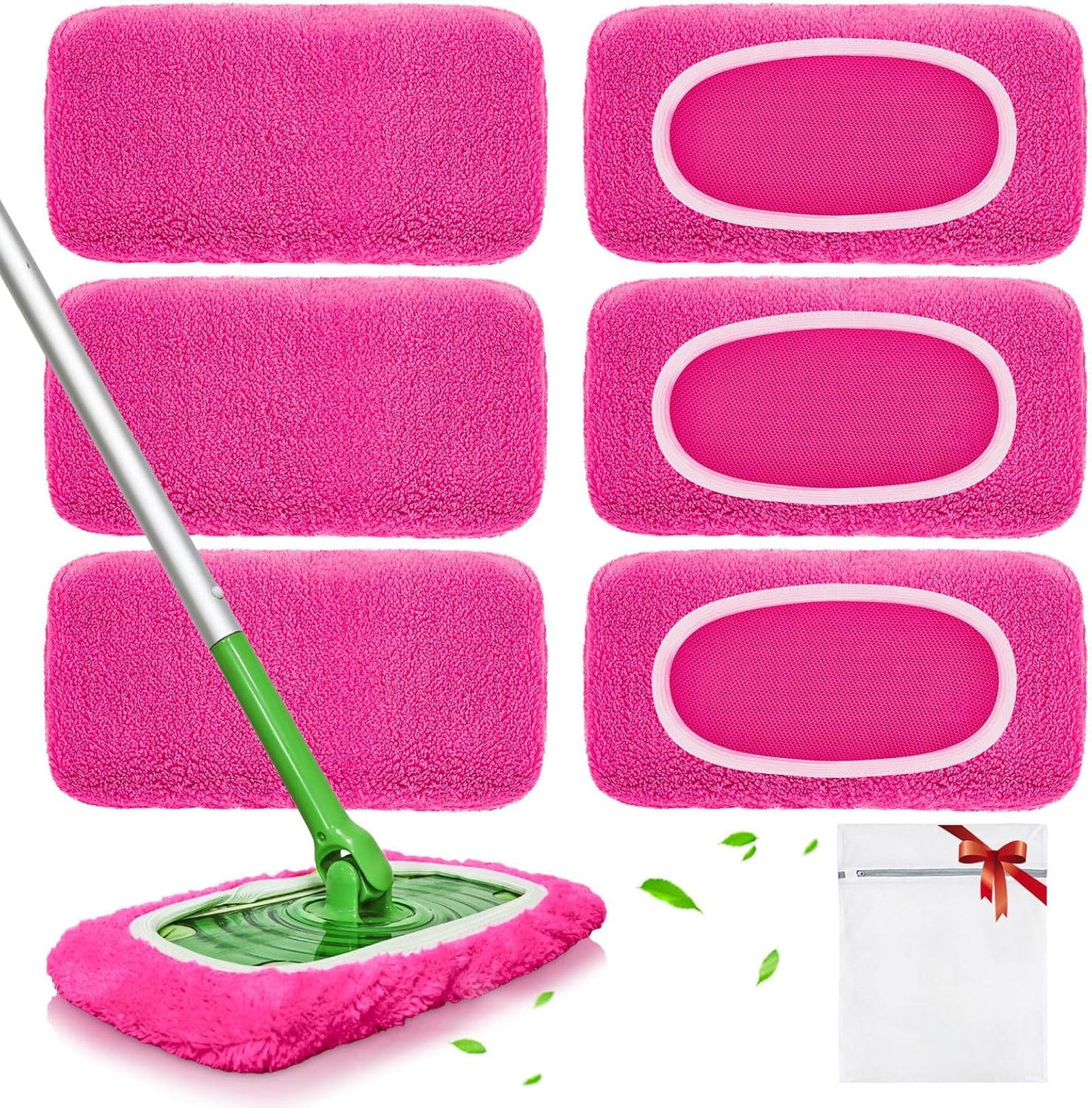 Reusable Mop Pads Compatible with Swiffer Sweeper Mop, Microfiber Dry Sweeping Cloths & Machine Washable Wet Pads Refill for Use on All Sealed Floors - Stone, Hardwood, Laminate & Tile (6 Blue)