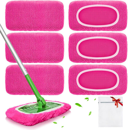 Reusable Mop Pads Compatible with Swiffer Sweeper Mop, Microfiber Dry Sweeping Cloths & Machine Washable Wet Pads Refill for Use on All Sealed Floors - Stone, Hardwood, Laminate & Tile (6 Blue)