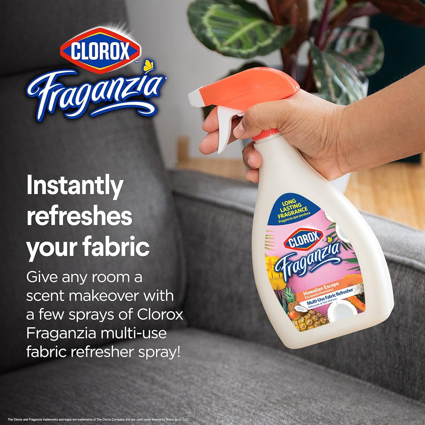 Clorox Fraganzia Refresher Spray, Lavender with Eucalyptus Scent - Multi-Use Fabric and Linen Freshener, Odor Eliminator for Home, Couches, and Soft Upholstery, 22 Fl Oz