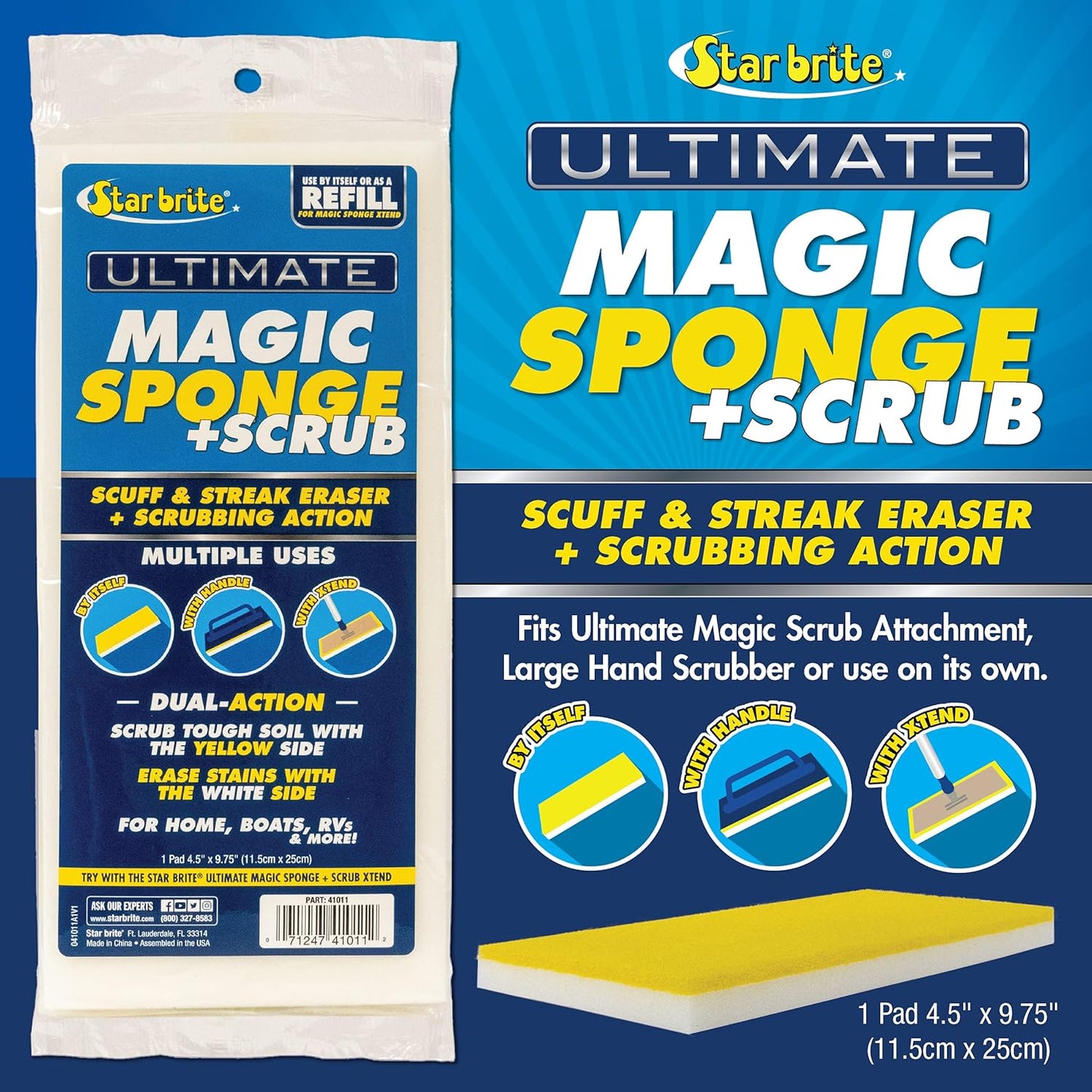 STAR BRITE Ultimate Magic Sponge - Boat Scuff Eraser Melamine Scrubber with Reinforced Core - 2 Pack (041000)