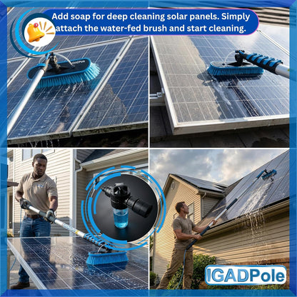 IGADPole 24 FT Water-Fed Washing Kit with Soap-Dispenser, Brush, 10″ Squeegee & Cobweb Duster for Windows, Gutters, Solar Panels & Exterior Walls