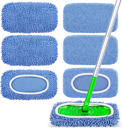 6-Pack Reusable Microfiber Mop Pads Compatible with Swiffer Sweeper, Dry & Wet Sweeping Cloths - Washable Wet Pads Refill for Multi-Surface/Hardwood Floor Cleaning