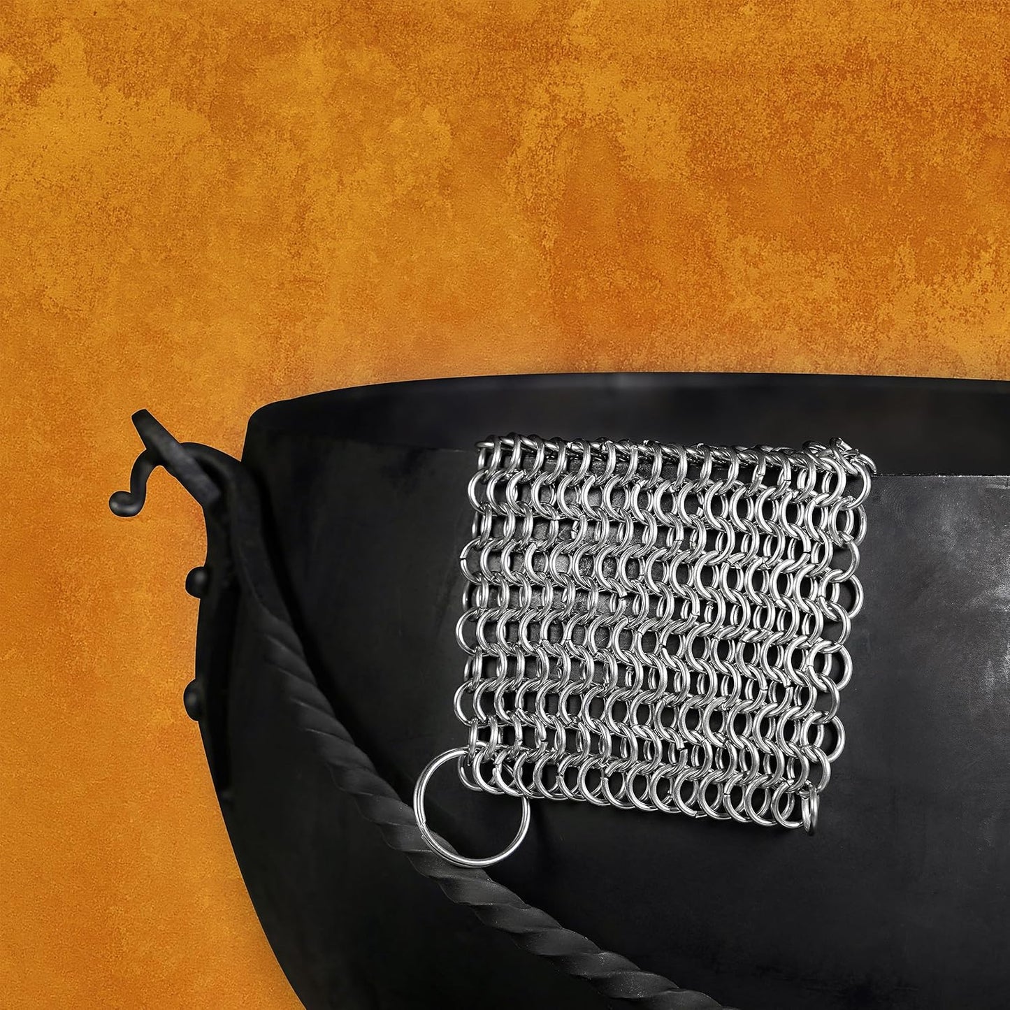 Chainmail Scrubber Cleaner 7.8" x 7.8" Premium 316L Stainless Steel Scrubber for Cast iron Pots,Pan, BBQ Grill, Wok and All Kitchenware Items - Stainless Steel