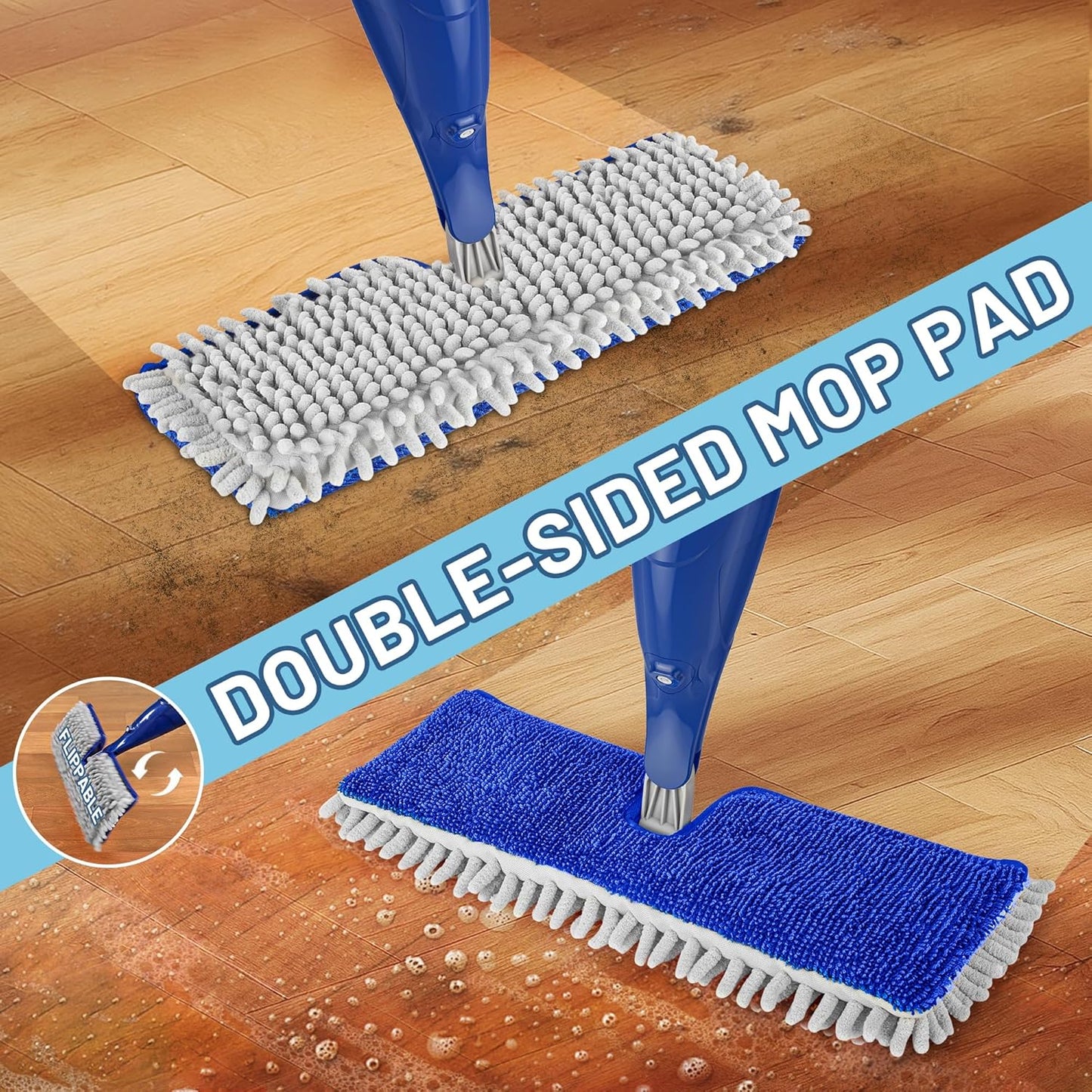 Papclean Spray Mops for Floor Cleaning: Double Sided Dust Mop for Hardwood Wood Tile Floor with Reusable Microfiber Pads - Wet Dry Kitchen Bathroom Cleaning