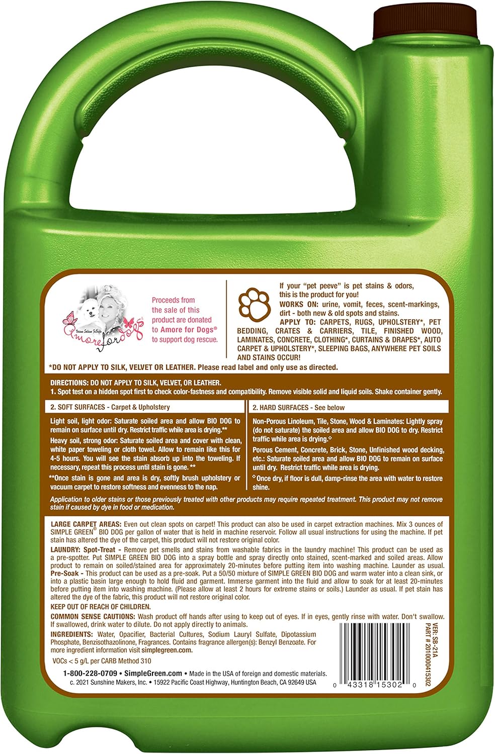 Simple Green Bio Active Stain & Odor Remover for Pet & Carpet- Pet & People Safe (1 Gal), Milky White, 128 Fl Oz (Pack of 1)