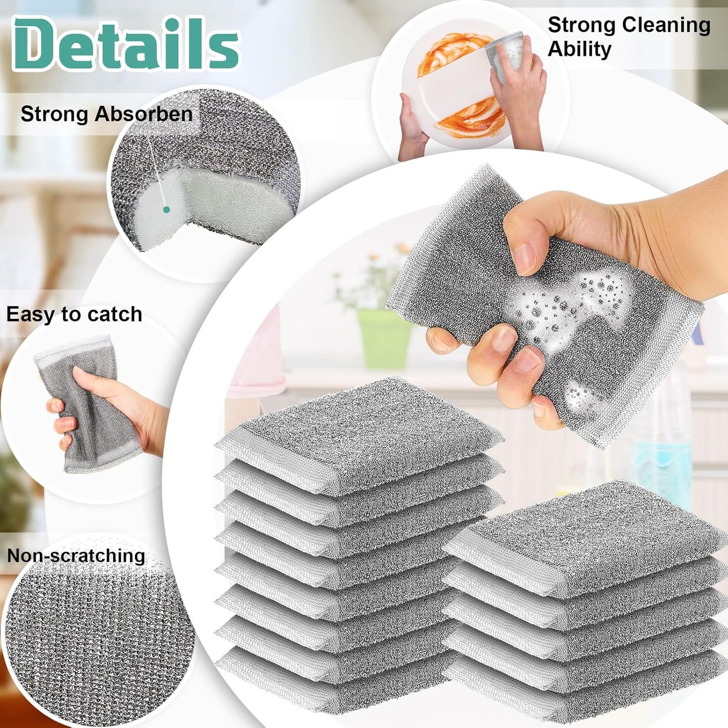 Thyle 36 Pack Steel Scrub Sponges for Dishes Non Scratch Scouring Multi Use Metal Scrubber Heavy Duty Dish Wash Kitchen Sponge for Pot Dish Washing Hard Surface Cleaning (Gray)