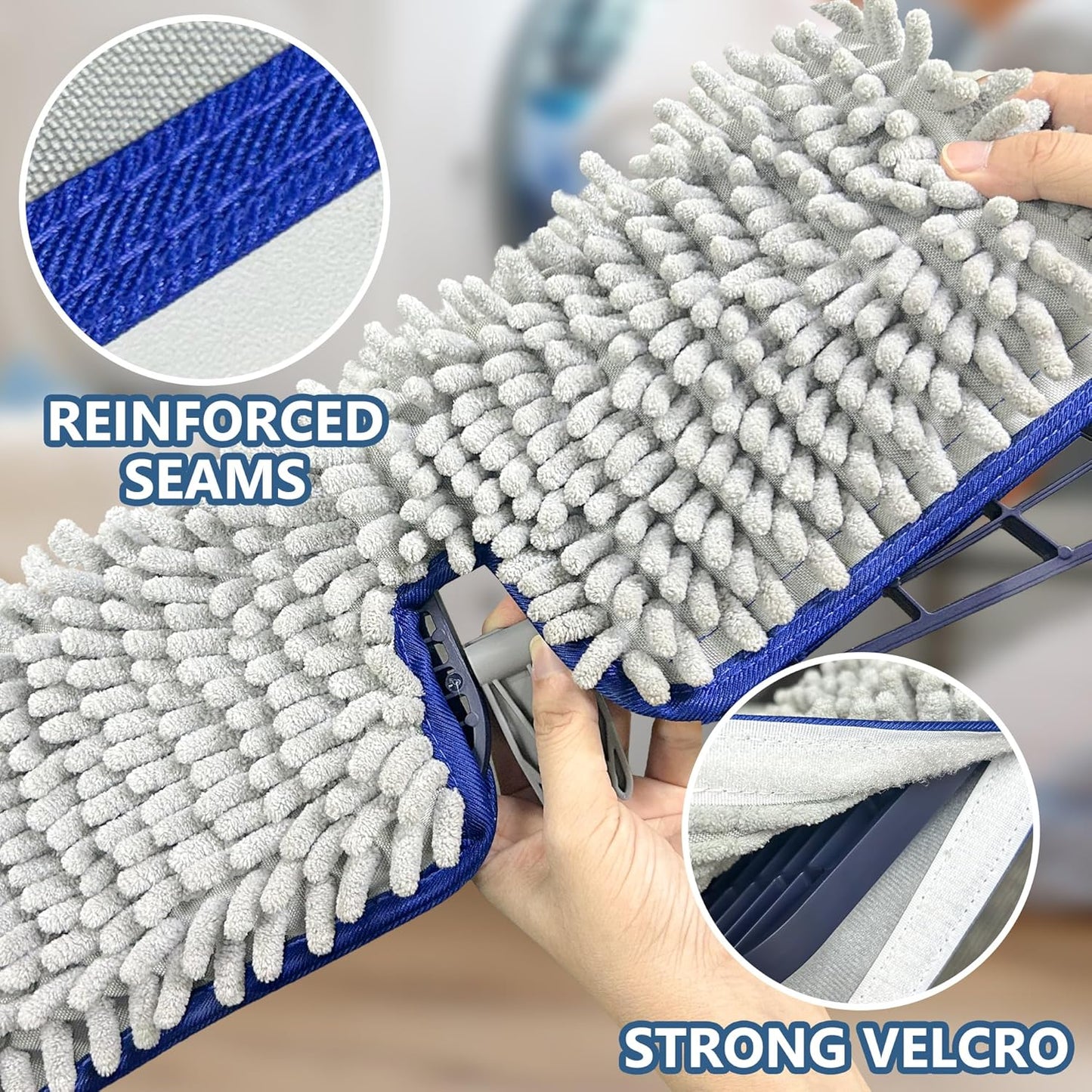 2-Sided Microfiber Dust Mop: Dry Flat Wall Mop for Hardwood Floors with 3 Reusable Pads Reversible Head for Apartment Kitchen Tile Laminate Pet Hair Cleaning
