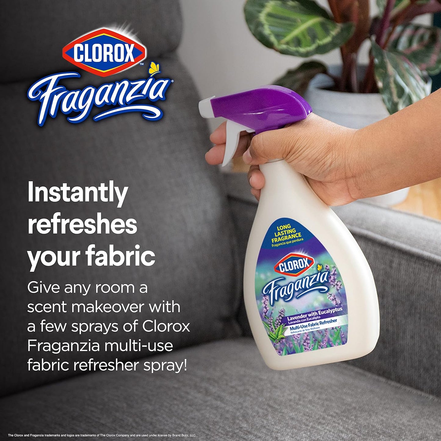 Clorox Fraganzia Refresher Spray, Lavender with Eucalyptus Scent - Multi-Use Fabric and Linen Freshener, Odor Eliminator for Home, Couches, and Soft Upholstery, 22 Fl Oz