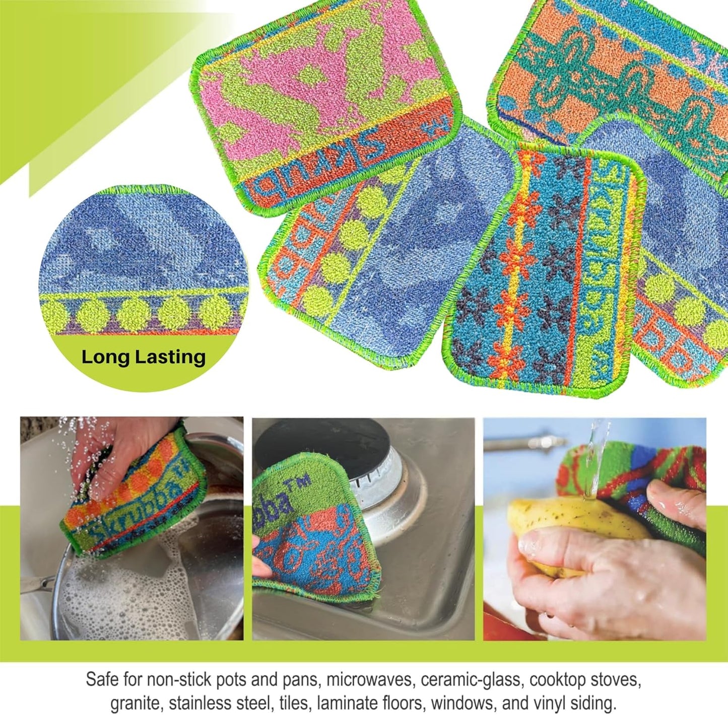 Wet-it! Skrubba 3-Pack Reusable Dish Scrubbers – Non-Scratch Scouring Pads for Kitchen & Household – Eco-Friendly, Dishwasher Safe Scrub Sponges for Dishes, Pots & Pans (Vogue)
