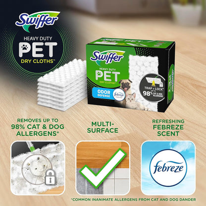 Sweep + Mop, Dry Pads Refill, Floor Cleaner for Dirt, Dust, Hair, Cleaning Cloths for Mopping Home, Bathroom, Kitchen, All Purpose Multi-Surface Floor Wipes, Heavy Duty, Pet, 32 Count