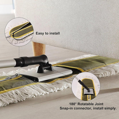 CLEANHOME 36" Commercial Dust Mops for Floor Cleaning Heavy Duty Floor Duster Mop with Long Handle Hotel Gym Household Cleaning Supplies for Hardwood, Tiles, Marble Floors (Green)