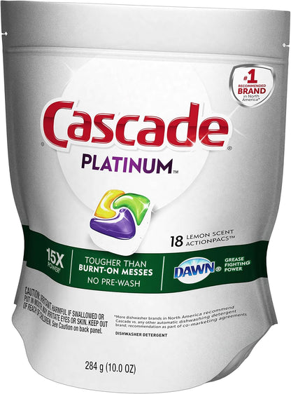 Cascade Platinum Power Boost Dishwasher Pods, Dishwasher Detergent, Dishwasher Soap, Dish Tabs, Dishwashing Tablets, Dish Detergent, Lemon, Actionpacs, 37 Count