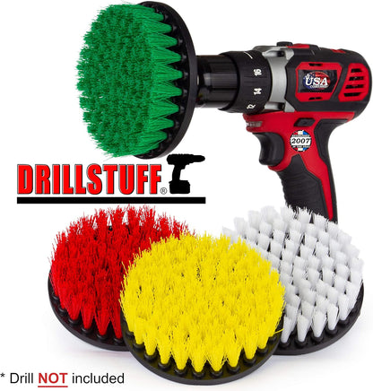 Drill Brush Attachment Power Scrubber Brush Set - 4in 4 Piece Soft, Medium and Stiff Power Scrubbing Brushes Drill Attachment – Spin Brushes for Cleaning Showers, Tubs, Bathroom, Tile, Grout, Carpet