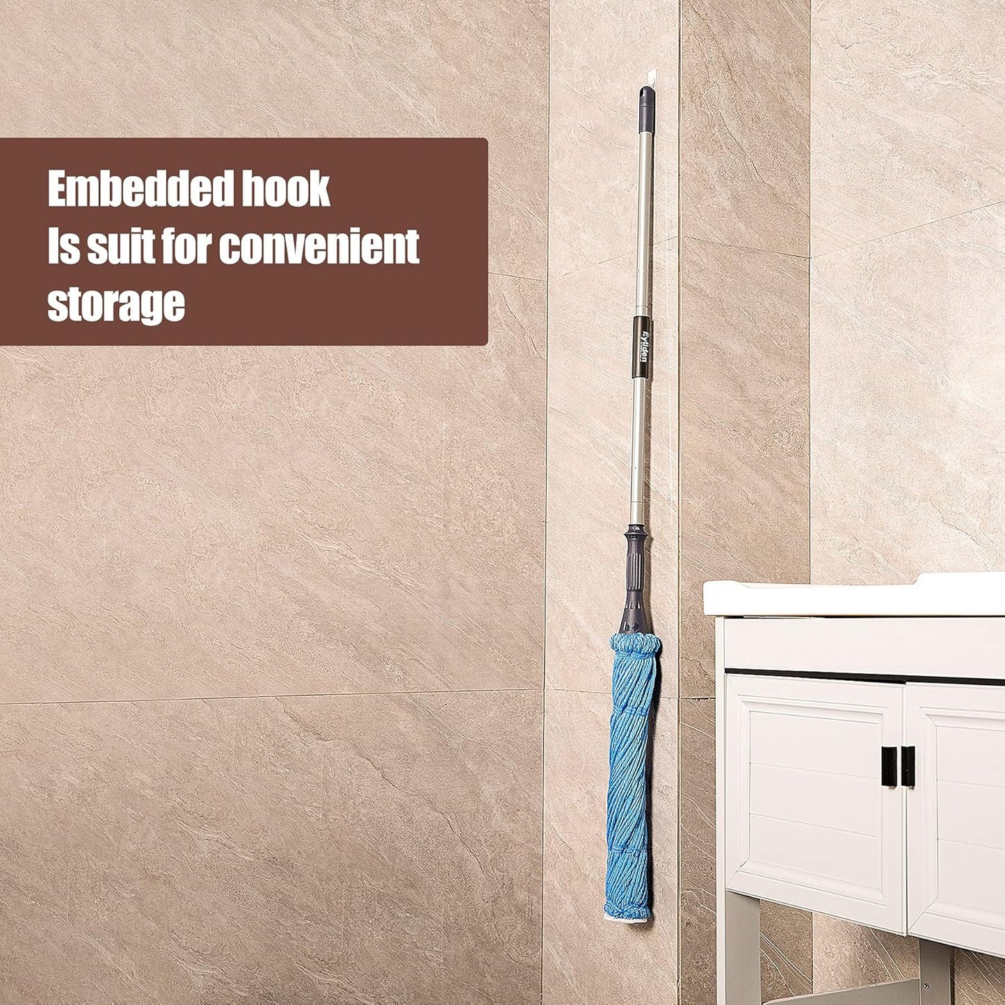 Eyliden Mop with 2 Reusable Microfiber Heads, Easy Wringing Twist Mop, 57.5 inch Long Handle, Wet Mops for Floor Cleaning, Commercial Household Clean Hardwood, Vinyl, Tile, and More (White)