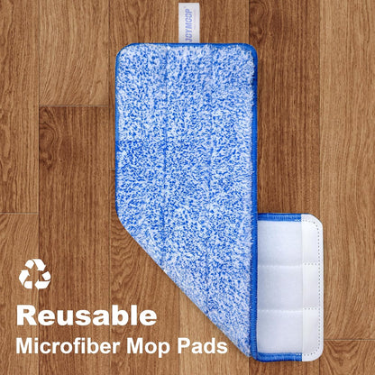 JOYMOOP 17.7-Inch Microfiber Flat Mop Replacement Pads – Washable Reusable Grey & Stripe, Pack of 4 Heavy-Duty Wet & Dry Refill for JOYMOOP Flat Mop & Bucket System
