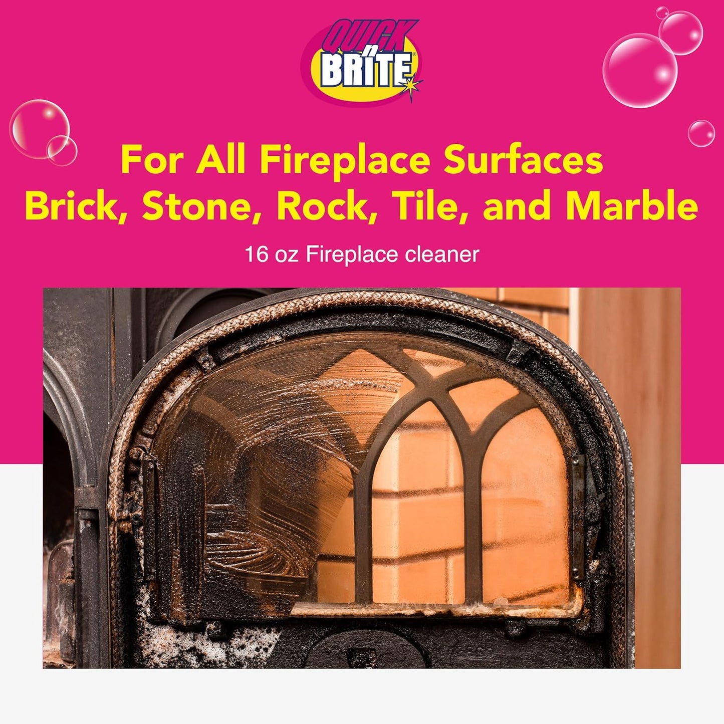 Quick 'n Brite Fireplace Gel Cleaner for Brick, Stone, Rock, Tile, and Marble, Nonabrasive Fireplace Cleaner, Made in the USA, 16 oz