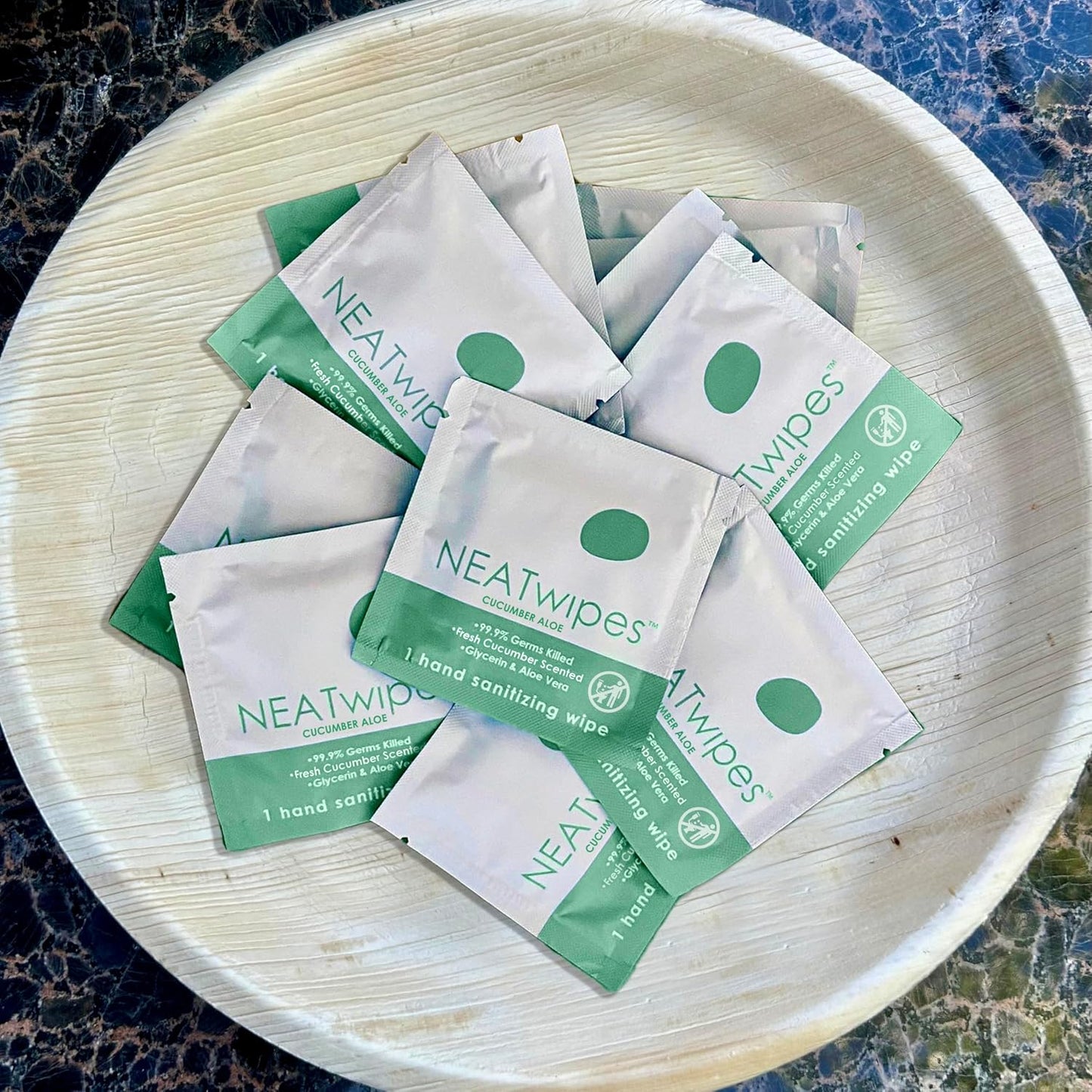 NEATwipes Hand Sanitizing Wipes | Travel Size | Disposable Wet Wipe & Planet Friendly | Lavender Essential Oil & Soothing Aloe | 24 Individually Wrapped Wipes per Package