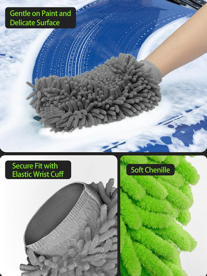 MR.SIGA Premium Microfiber Soft Chenille Car Wash Mitt, Pack of 2, Blue & Yellow