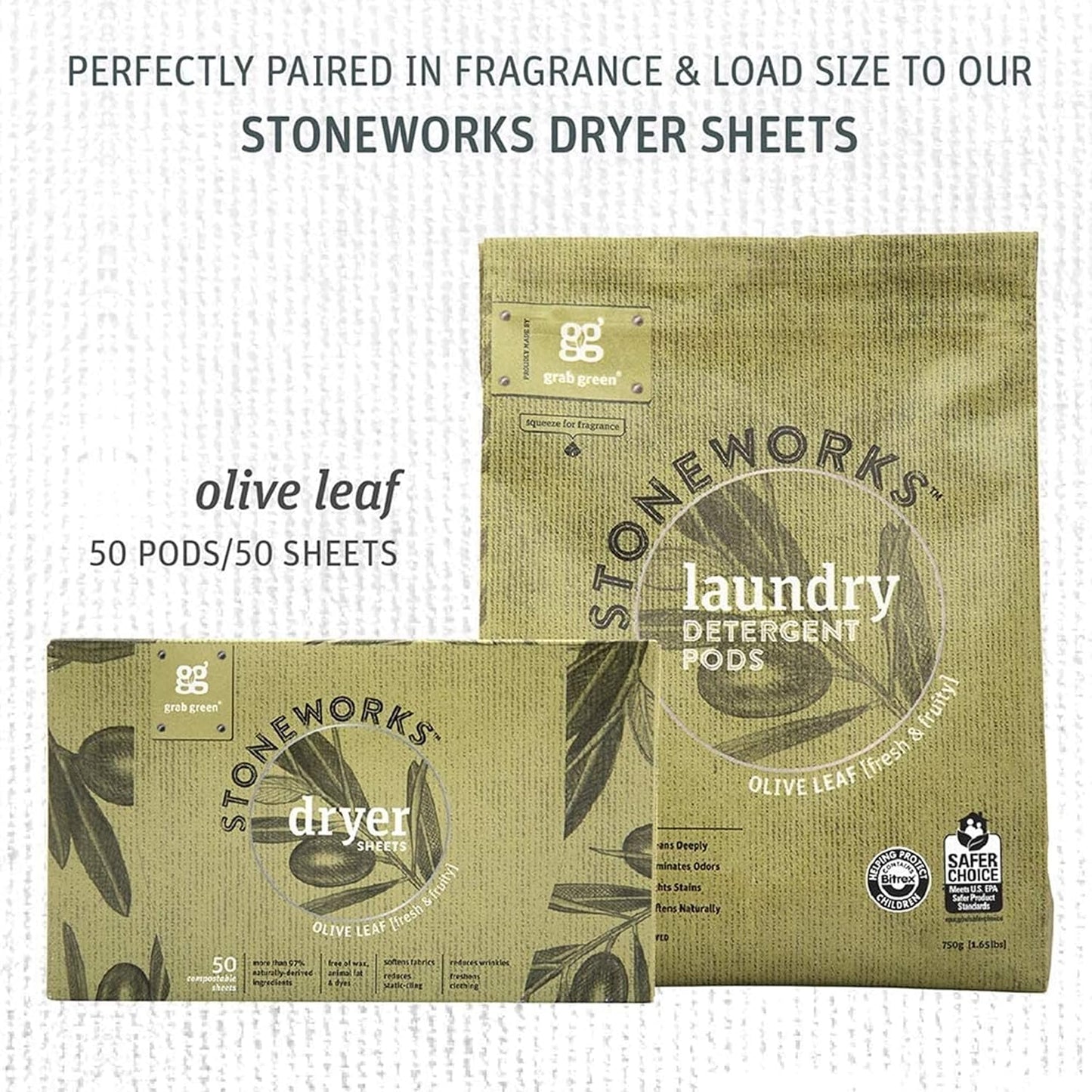 Grab Green Stoneworks Laundry Detergent Pods, 100 Count, Birch Branch Scent, Plant and Mineral Based, Cleans Deeply, Eliminates Odors, Fights Stains