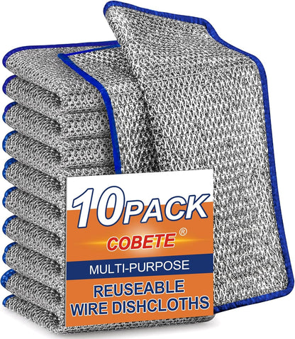 COBETE Non Scratch Wire Dishcloth,Double-Layer Wire Dishwashing Rags for Wet and Dry,Wire Miracle Cleaning Towels and Dish Cloths Multipurpose for Washing Dishes,Cookware, Sinks,Stove Tops,Pack of 6
