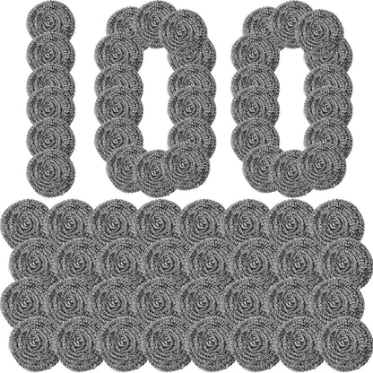Roshtia 60 Pieces Stainless Steel Scouring Pad Bulk Metal Scrubber for Cleaning Dish 30 Gram Stainless Steel Sponge Round Metal Wool Scrubber for Cleaning Kitchen Bathroom Household