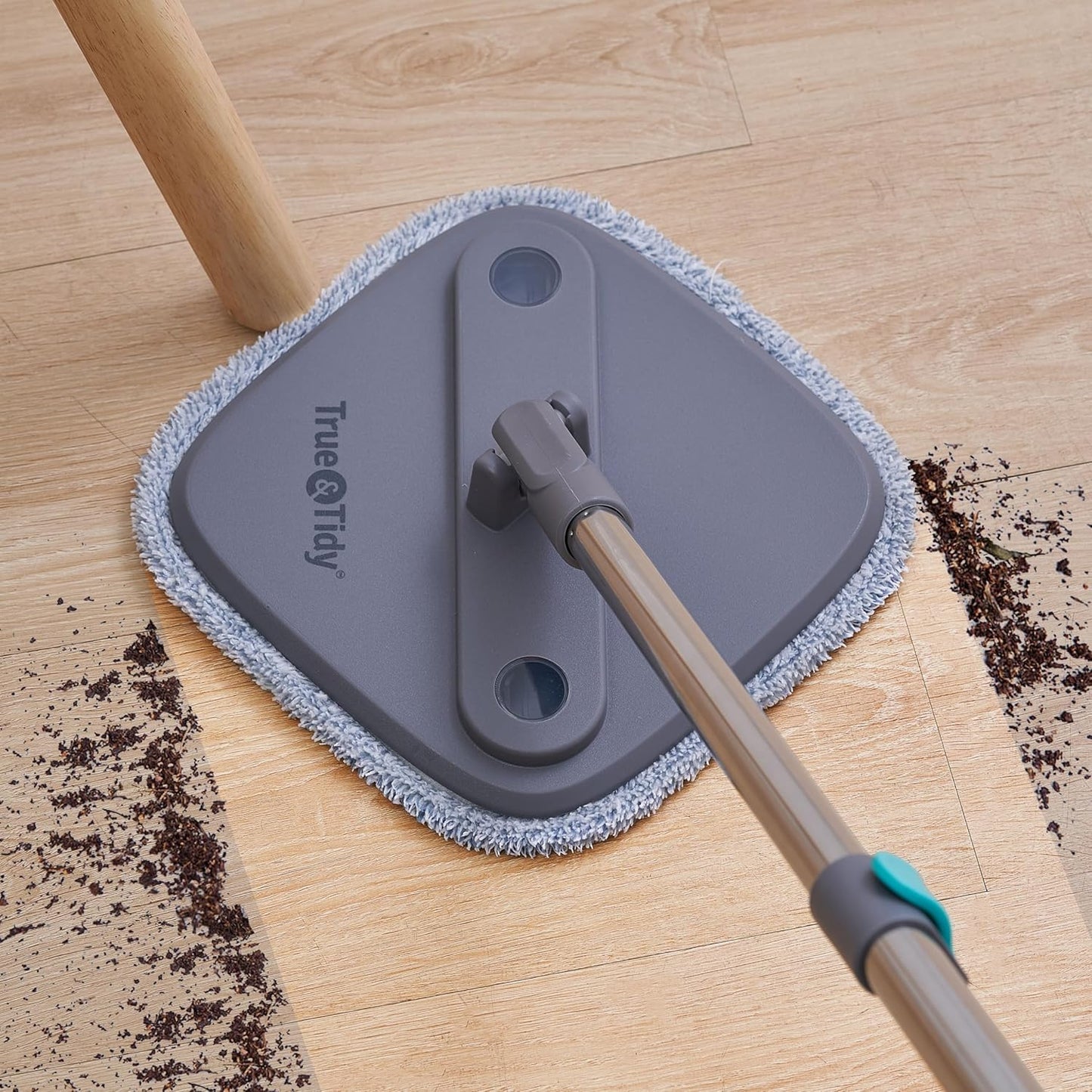 Spin Mop and Bucket with Separate Compartments for Clean and Dirty Water NEW 2025 Upgraded Version w/Side Brush and Self Standing Handle, Smart Square Mop w/ 2 Machine Washable Microfiber Pads, Rose