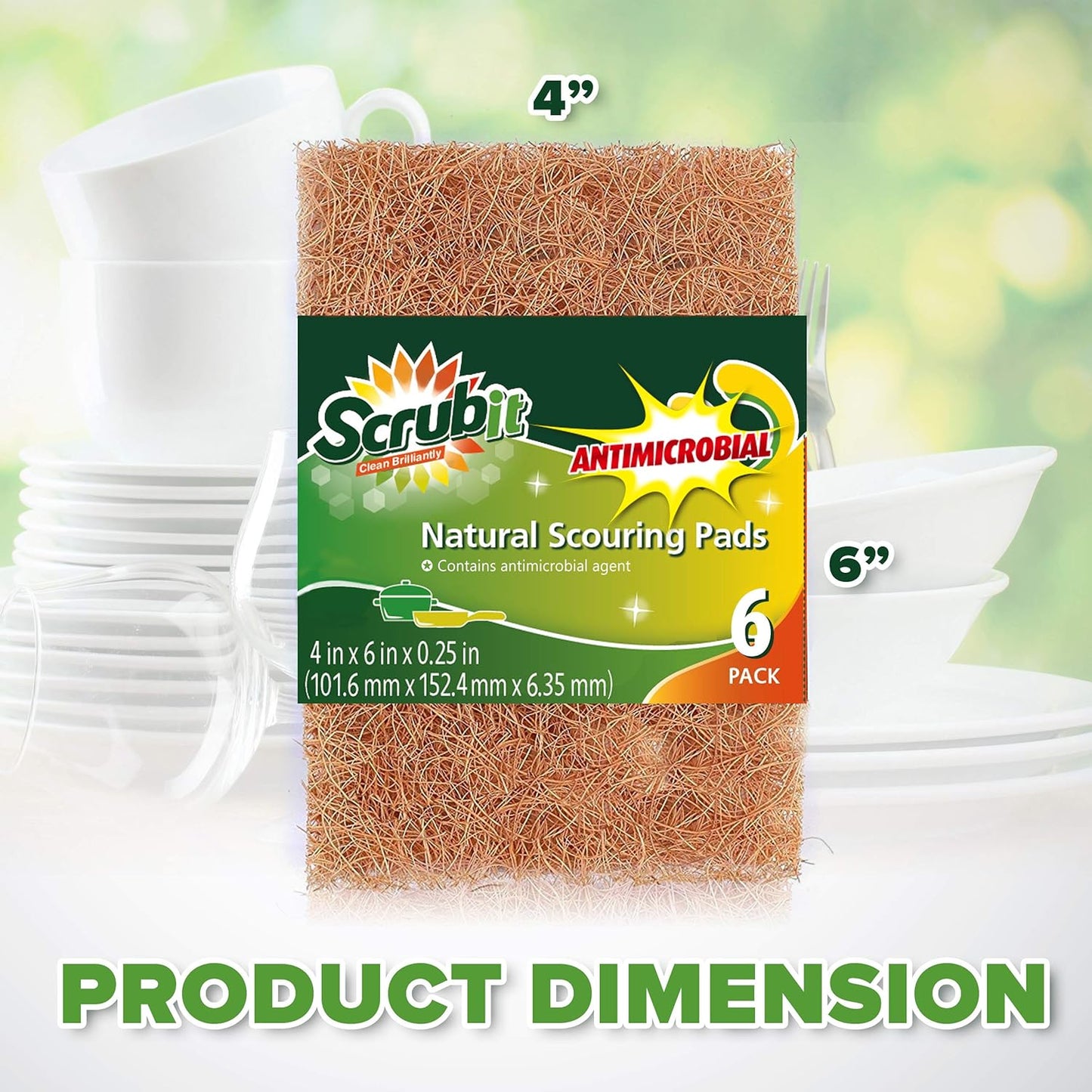 SCRUBIT Natural Scouring Pads (12 Pack) - Eco Friendly Scrubbing Pads for Kitchen Cleaning, Dishes, and Pots - Non-Scratch Kitchen Scrubbers - 100% Natural Sisal Fibers (12 Pack)