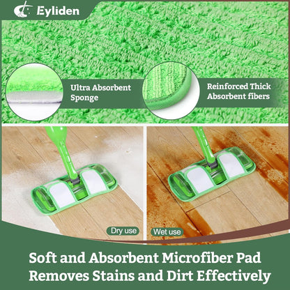 Eyliden Spray Mop for Small Spaces - 360° Swivel Mop with 12 Disposable Cloths, 1 Reusable Pad, 13oz Refillable Bottle | Perfect for Apartments, Dorms & Compact Living