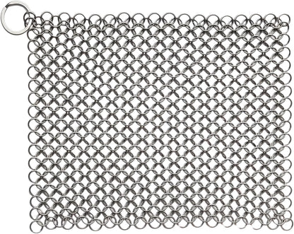 8"x6" Cast Iron Scrubber Stainless Steel Chainmail Cleaner for Pre-Seasoned Pans, Griddles, BBQ Grill and Pot Cookware Cleaning