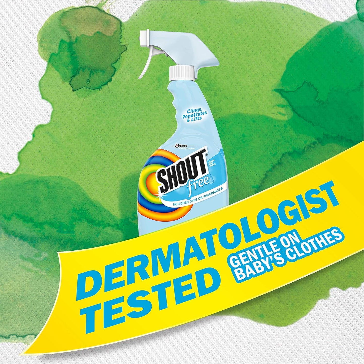 Shout Free Laundry Stain Remover Spray, Active Enzyme Formula is Fragrance, Bleach, and Dye Free, Removes Everyday Stains including Baby Stains - 22oz Spray