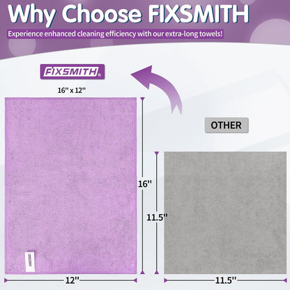 FIXSMITH Microfiber Cleaning Cloth - Pack of 8, Size: 12 x 16 in, Multi-Functional Cleaning Towels, Highly Absorbent Cleaning Rags, Lint-Free, Streak-Free Cleaning Cloths for Car Kitchen Home