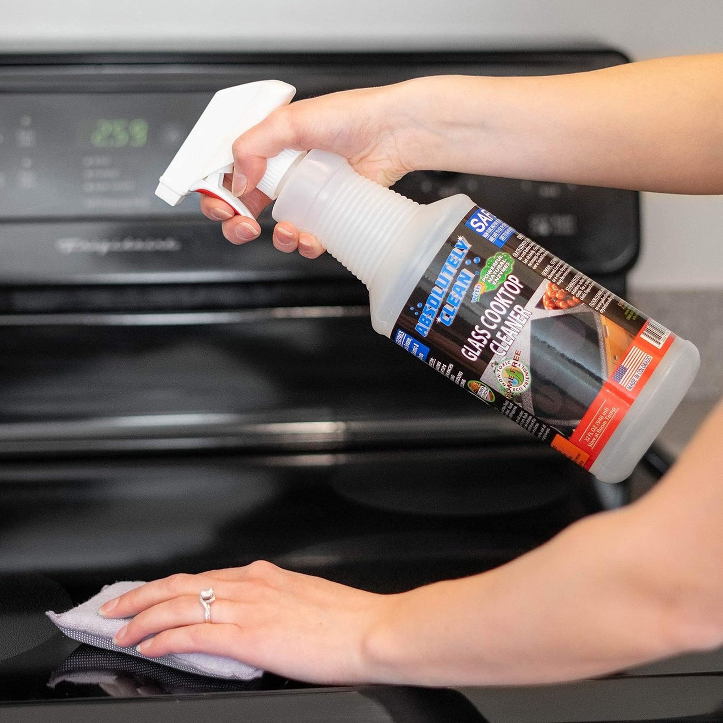 Absolutely Clean Amazing Ceramic & Glasstop oven cleaner heavy duty- Fume Free & Scratch Free - Streakfree - Powerful, Natural Enzymes - USA Made (16 oz)